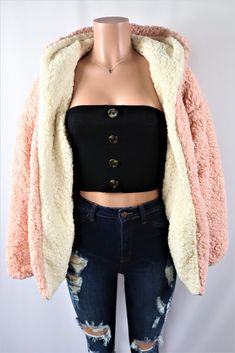 Size: S Oversized Look, Sherpa Jacket, Hooded Jacket, Blush Pink, Two Tone, Blush, Feel Free, Long Sleeve, Pink