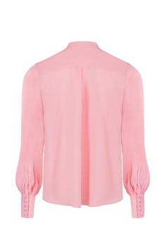 Cut from pink silk, this blouse has a relaxed shape enhanced by gathered details along the yoke and at the back. It also features buttoned cuffs with Corozo buttons. 100% Silk  Dry Clean Softly  Made in Poland Pink Bishop Sleeve Blouse For Spring, Feminine Pink Blouse For Daywear, Pink Feminine Blouse For Daywear, Pink Workwear Top With Blouson Sleeves, Pink Blouse With Gathered Sleeves For Daywear, Pink Long Sleeve Blouse With Gathered Sleeves, Pink Blouson Sleeve Top For Work, Pink Long Sleeve Blouse For Daywear, Pink Long Sleeve Blouse With Button Cuffs