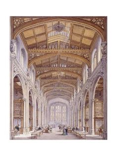 an architectural drawing of the interior of a large building with columns and arches on each side