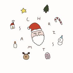 an image of santa claus surrounded by christmas related items and symbols on a white background