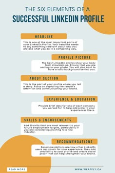 the six elements of a successful linkedin profile info graphic by wamply co