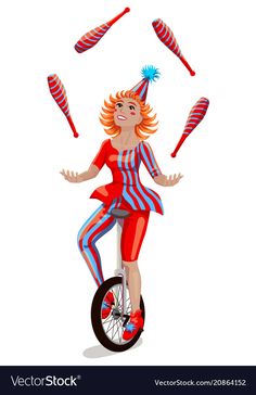 a circus girl riding on a unicycle