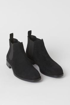 Chelsea Boots - Black - Men | H&M US 3 Medium Width High-top Suede Boots, High-top Suede Boots For Work, High-top Suede Workwear Boots, Suede High-top Boots For Work, Suede Chelsea Boots For Work, Suede Chelsea Boots With Suede Lining For Work, Casual Suede Boots For Work, Casual Suede Boots Medium Width, Casual Chelsea Boots With Suede Lining For Fall