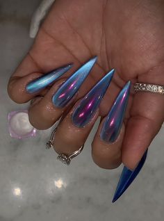 Colored Chrome Nails, Swaggy Nails, Purple Chrome Nails, Blue Chrome Nails, Long Almond Nails, Aura Nails, Colorful Nail, Vacation Nails