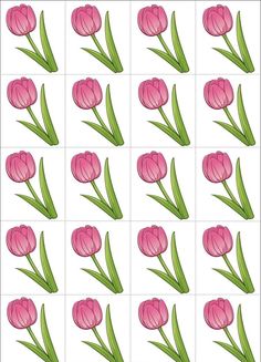 pink tulips are arranged in rows to form the shape of a square pattern