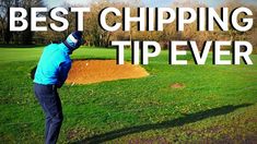 a man hitting a golf ball with the words'best chipping tip ever '