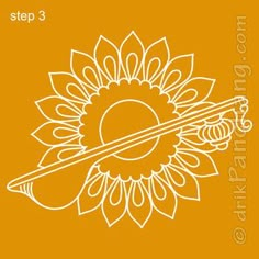 an orange and white drawing of a sunflower with the words step 3 on it