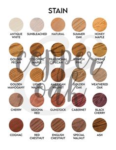 the names and colors of stain stains on wood, including red, white, brown, black