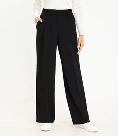 Peyton Trouser Pants in Crepe Black Slacks Women, Loft Store, Petite Curvy, Body Exercise, Slacks For Women, 2024 Style, Wide Leg Dress Pants, Tall Pants, Pants Details