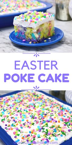 an easter poke cake with sprinkles on it