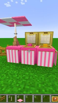 a pink and white striped picnic table in minecraft