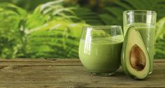 an avocado smoothie and two glasses with the words super smoothie recipe