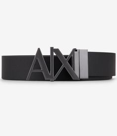 From Armani Exchange&#x2C; this belt features:reversible construction Approx. 1.2" widthDark silver metal hardware with AX logoOutside coating: polyurethaneBovine leatherspot cleanImported.Suggested belt size: Take your existing pants size and add two inches.E.g. if your pants size is 32&#x2C; purchase a size 34. Black Leather Belt With Logo Strap, Reversible Belt, Dillard's, Armani Exchange, Metal Hardware, Belt Size, Leather Belt, Metallic Silver, Buckle