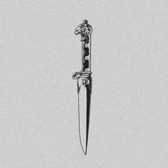 a black and white drawing of a knife