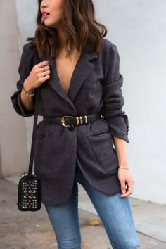 Belt And Blazer Outfit, Blazer With A Belt, Blazer And Belt Outfits, Belt Blazer Outfit, Blazer Belt Outfit, Belt Over Blazer, Blazer With Belt Outfit, Jasika Blazer, Belted Blazer Outfit