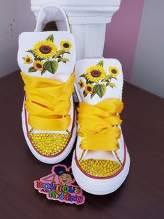 Custom Sunflower Converse, Sunflower, Rhinestone Sneakers, Bling Sneakers, Birthday Outfit - Etsy Sneakers Birthday Outfit, Converse Sunflower, Sunflower Converse, Bedazzled Shoes Diy, Bling Sneakers, Rhinestone Sneakers, Bedazzled Shoes, My Mistake, Wedding Converse