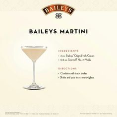 an advertisement for bailey's hazelnut martini, with information about the drink and ingredients