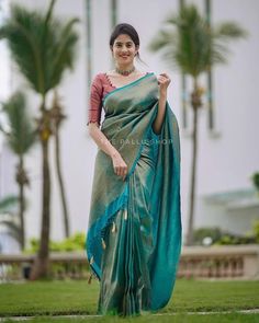 Saree Fabric.     :-  Soft Lichi silk Work        :-  weaving Cute         :-   5.5 *👚Blouse * 👚 Fabric.      :-   Soft Lichi silk Work        :-    weaving Cute.        :-   1 mter Blouse :- Unstiched Blouse  Occation :- Wedding,festival,party,function  Type:- Bollywood  Stiching :- Unstiched Blouse  Set :- 1 Saree :: 1 Blouse  Wash :- First Wash Dry Clean Only Silk Saree Kanchipuram Blouse Designs, Light Blue Silk Saree, Blue Kanchipuram Saree, Saree Pose, Kerala Saree Blouse Designs, Blue Silk Saree, Indian Bedroom, Saree Ideas, Vintage Blouses