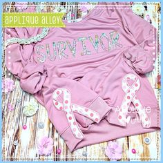 a pink shirt that says survivor with polka dots on it and the words applique alley