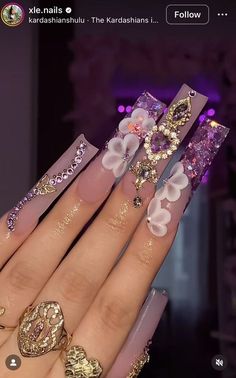 Purple Bling Nails, New Years Nails, Girly Acrylic, Purple Acrylic Nails, Colored Acrylic Nails, Nails Design With Rhinestones