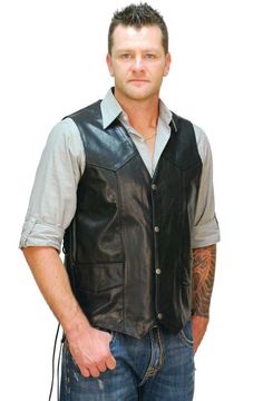 Big & Tall Leather Vest w/Side Lacing #VM605LT Classic Fitted Vest For Biker Events, Casual Sleeveless Outerwear For Biker Events, Fitted Western Vest For Winter, Fitted Western Style Winter Vest, Fitted Biker Vest For Fall, Fitted Winter Motorcycling Vest, Fitted Biker Vest For Biker Events, Fitted Sleeveless Biker Outerwear, Sleeveless Fitted Biker Outerwear