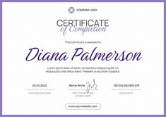 a certificate with the words diploma in purple and blue ink on it, as well as an