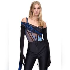 Sz 10 Uk $1090 David Koma Sheer Bodysuit, Does Not Include The Sleeves Worn By Model Elegant Evening Bodysuit For Winter, Elegant Winter Evening Bodysuit, Luxury Black Party Bodysuit, Luxury Fitted Black Bodysuit, Luxury Fitted Bodysuit For Party, Tulle Bodysuit, Wrap Sleeve, Burgundy Bodysuit, Sheer Corset