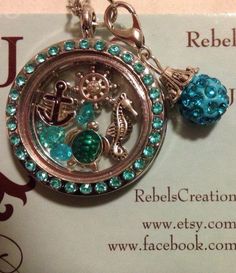 Under the Sea Floating Charm Memory Locket by RebelsCreations on Etsy Small Gift Bags, Locket Charms, Charm Necklaces, Blue Sea, Under The Sea