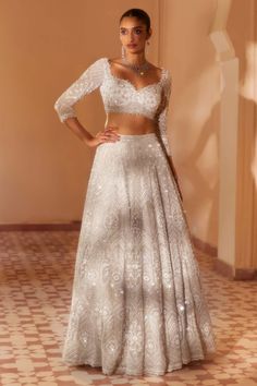 Roqa | Ivory Labaan Lehenga Set | INDIASPOPUP.COM Ivory Bridal Lehenga, Ivory Lehenga, Cutdana Embroidery, Dori Work, Gold Lehenga, Indo Western Gown, Cocktail Party Outfit, Sangeet Outfit, Bridal Lengha