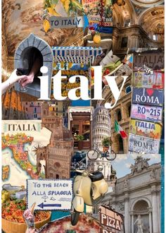 a collage of different pictures with the words italy written in large letters and images