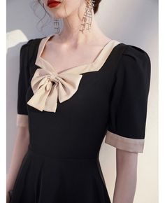 Buy retro bow knot square neckline black party dress with sleeves high quality at affordable price online. Free shipping and pro custom service since 2009. Cheap Vintage Square Neck Dresses, Affordable Chic Dresses With Square Neck, Cheap Square Neck Party Dresses, Cheap Black Retro Dresses, Luxury Winter Dresses With Square Neck, Square Neckline Dress With Sleeves Pattern, Black Party Dress With Suit Collar, Black Dress Square Neck Flair, Party Dress With Bow Tie Back And Square Neck