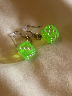 Lime green dice earrings  1 in stock No refunds Mad by Mckenna Lime Green Earrings, Lime Accessories, Green Accessories, Green Earrings, Secret Santa, Lime Green, Diy Gifts, Jewelry Earrings Dangle, Etsy Earrings