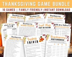 thanksgiving game bundle with free printables for kids to play in the fall season