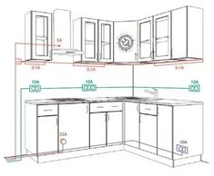 an image of kitchen cabinets with measurements