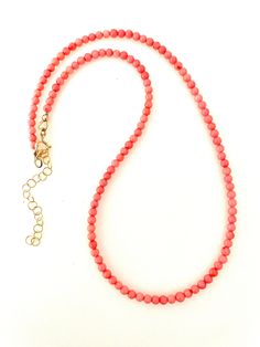 Salmon pink coral choker necklace. Choice of gold fill or sterling silver clasp.  Genuine 3mm salmon pink smooth coral rounds beaded with 14k gold fill spring ring clasp and 2 inch extension. Also available with .925 sterling silver clasp. Dainty Single Strand Pink Jewelry, Adjustable Coral Jewelry With Tiny Beads, Coral Faceted Beads Jewelry For Gifts, Coral Faceted Beads Jewelry As Gift, Adjustable Coral Single Strand Beaded Necklace, Adjustable Coral Beaded Single Strand Necklace, Adjustable Single Strand Coral Beaded Necklace, Coral Jewelry With Faceted Beads, Adjustable Coral Necklace With Lobster Clasp