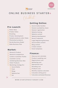 a checklist with the words online business starter