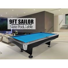 a pool table with the words 9ft sailor slate pool table in front of it