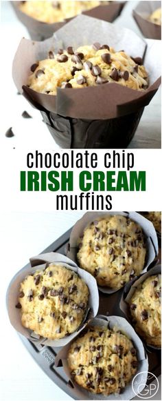 chocolate chip irish cream muffins are in the muffin tin and ready to be eaten