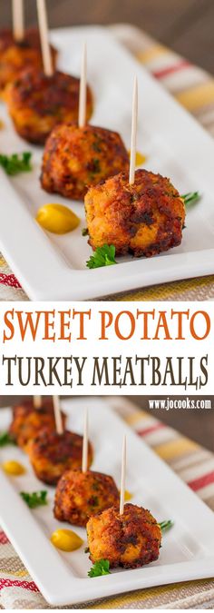 sweet potato and turkey meatballs on skewers