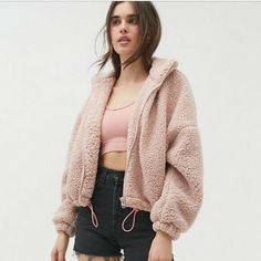 super soft and cozy fleece material. Shade is a Dusty Rose Pink. Features zip closure and an adjustable drawstring hem. Hand wash Pink Teddy Jacket, Pink Teddy, Urban Outfitters Women, Teddy Jacket, Dusty Rose, Vest Jacket, Pink Roses, Urban Outfitters, Women Accessories