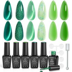 PRICES MAY VARY. 【Sheer Gel Polish】Jelly-like green nail polish gel set, the collection of the most popular green, flash color, cat eye, like a fairy tale fantasy,These colors have been carefully selected to suit any occasion, season, and outfit. 【Easy Gel Color Display】The green gel polish kit comes with 8 Gel Color Swatch Dots, just apply the gel polish evenly to the surface of the gel color swatch dots, shine the uv lamp for 30-60 seconds, and then use the jelly sticker to attach the Gel Colo Jelly Crystals, Enchanted Forest Theme, Butterfly Nail Designs, Cat Eye Gel Polish, Manicure Nail Art, Glitter Gel Polish, Mirror Nails, Green Nail Designs, Gel Set