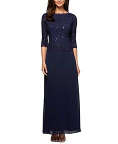 Betsy & Adam Plus Size V-Neck Gown & Reviews - Dresses - Plus Sizes - Macy's Lace Top Gown, Petite Gowns, Mock Dress, Long Blue Dress, Beaded Jacket, Alex Evenings, Long Evening Gowns, Gowns Online, Chiffon Gown