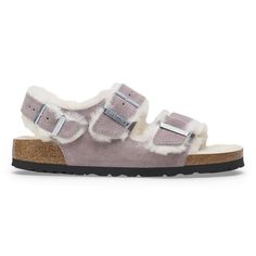 Milano Shearling Suede Leather/Fur Leather Sandals With Faux Fur Lining, Shearling Open Toe Sandals With Removable Insole, Shearling Open Toe Sandals With Cushioned Footbed, Shearling Sandals With Faux Fur Lining And Round Toe, Round Toe Sandals With Faux Fur Lining In Shearling, Winter Shearling Sandals With Round Toe, Vegan Sandals, Two Strap Sandals, Clog Boots