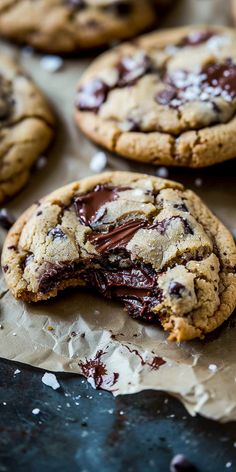 chocolate chip cookies with one broken in half