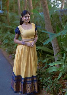 Aruljothi Arockiaraj In Pattu Pavadai And Crop Top Pattu Pavadai Designs Women, Pattu Pavada Women, Pattupavada For Women, Indian Skirt And Top, Onam Dress, Pattu Pavadai Designs, Cute College Outfits, Long Top Dress, Pattu Pavadai