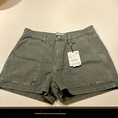 Khaki Green Cargo-Style Shorts With Slight Distressing. Nwt, Never Worn. Zara Shorts With Pockets, Utility Mid-rise Cotton Shorts, Casual Zara Jean Shorts With Pockets, Zara Casual Jean Shorts With Pockets, Casual Zara Shorts With Pockets, Zara Casual Shorts With Pockets, Zara Summer Bottoms With Pockets, Green Cargo, Zara Shorts