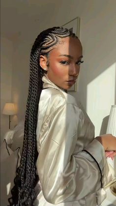 Braids With Hair Added In, Graduation Hairstyles With Braids, Holiday Braids Black Women, Braids For Graduation, Thick Braids For Black Women, Long Fulani Braids Hairstyles, Summer Braid Ideas, Tyla Braids Styles, Tyla Hairstyles