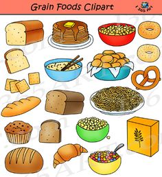 a bunch of food cliparts that include bread, croissants and other foods