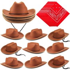 PRICES MAY VARY. Cowboy Costume for Boys: what you will receive are 10 pieces of kid cowboy hats in brown color, and 10 pieces of cowboy paisley bandanas in red, the cowboy hat and bandana are suitable for most styles and personalities, your child will stand out from the crowd Reliable Material: our brown cowboy hat is made of quality felt material, lightweight and comfortable, won't weigh your head down, and the paisley cowboy bandanas are made of polyester, soft, breathable, skin friendly, not Birthday Masquerade Party, Kids Cowboy Hat, Toddler Cowboy Hat, Cowboy Cosplay, Cowboy First Birthday, Cowboy Themed Birthday Party, Kids Cowboy Hats, Cowboy Bandana, Cowboy Theme Party