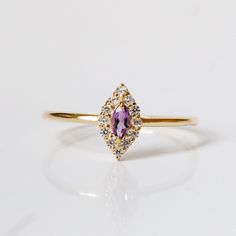 14K Marquise Amethyst Lavender Ring - Tippy Taste Jewelry Lavender Ring, Dainty Rings, Fall Rings, The Lover, Gold Halo, Lavender Color, Dainty Ring, Amethyst Stone, Ring Band